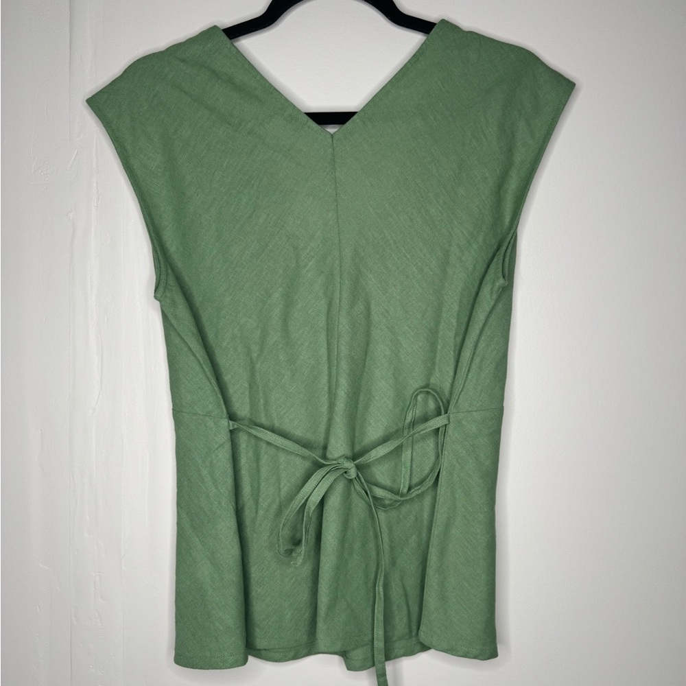 Calvin Klein women's S linen blend olive green babydoll top y2k boho costal - Picture 4 of 7